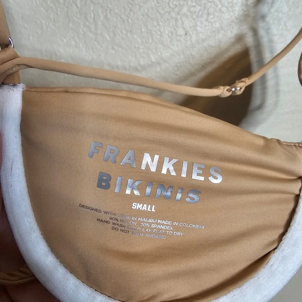 Frankies Bikinis Maggie Underwire Bikini Top Tan Small Ruched Swimwear